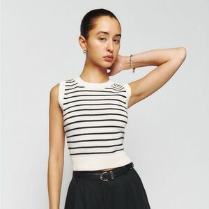 Reformation Rumita cotton cropped sweater, cream and black striped (Gregory), M